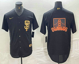 Men's San Francisco Giants Team Big Logo Black Gold Cool Base Stitched Baseball Jersey