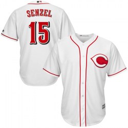 Cincinnati Reds #15 Nick Senzel Men's Replica Majestic Cool Base Home Jersey - White