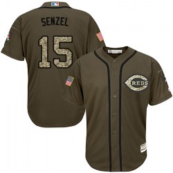 Cincinnati Reds #15 Nick Senzel Men's Replica Majestic Salute to Service Jersey - Green