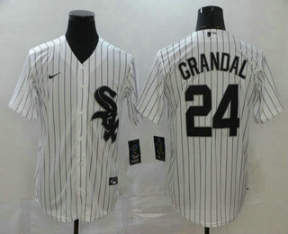 Men's Chicago White Sox #24 Yasmani Grandal White Stitched MLB Cool Base Nike Jersey