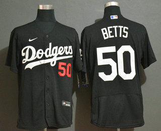 Men's Los Angeles Dodgers #50 Mookie Betts Black Stitched MLB Flex Base Nike Jersey