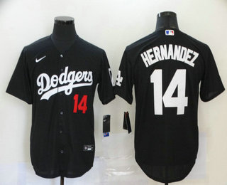 Men's Los Angeles Dodgers #14 Enrique Hernandez Black Stitched MLB Cool Base Nike Jersey