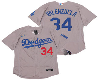 Men's Los Angeles Dodgers #34 Fernando Valenzuela Gray Stitched MLB Flex Base Nike Jersey