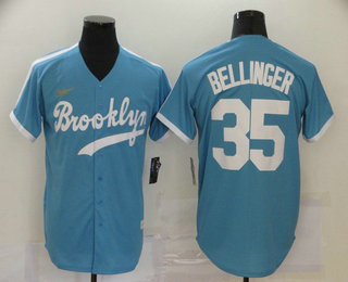 Men's Los Angeles Dodgers #35 Cody Bellinger Light Blue Stitched MLB Cool Base Cooperstown Collection Nike Jersey