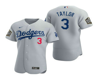 Men's Los Angeles Dodgers #3 Chris Taylor Gray 2020 World Series Authentic Flex Nike Jersey