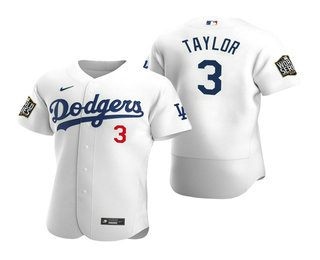 Men's Los Angeles Dodgers #3 Chris Taylor White 2020 World Series Authentic Flex Nike Jersey