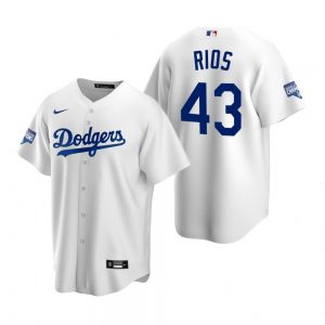 Men’s Los Angeles Dodgers #43 Edwin Rios White 2020 World Series Champions Replica Jersey