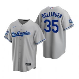 Men’s Los Angeles Dodgers #35 Cody Bellinger Gray 2020 World Series Champions Road Replica Jersey