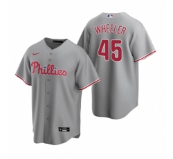 Mens Nike Philadelphia Phillies 45 Zack Wheeler Gray Road Stitched Baseball Jersey