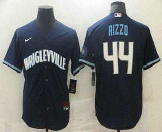 Men's Chicago Cubs #44 Anthony Rizzo Navy Blue 2021 City Connect Stitched MLB Cool Base Nike Jersey