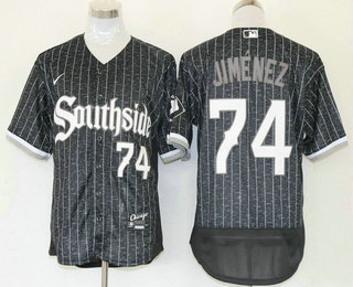 Men's Chicago White Sox #74 Eloy Jimenez Black 2021 City Connect Stitched MLB Flex Base Nike Jersey