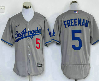 Men's Los Angeles Dodgers #5 Freddie Freeman Grey With Los Stitched MLB Flex Base Nike Jersey