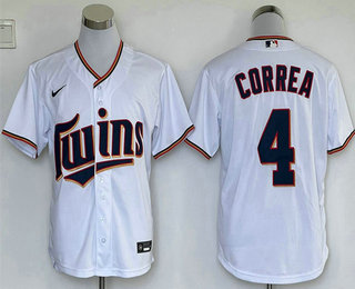 Men's Minnesota Twins #4 Carlos Correa White Stitched MLB Cool Base Nike Jersey