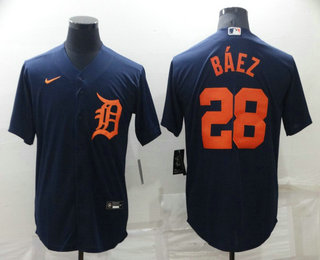 Men's Detroit Tigers #28 Javier Baez Navy Blue Stitched Cool Base Nike Jersey