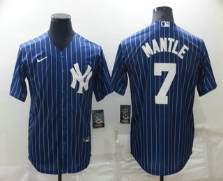 Men's New York Yankees #7 Mickey Mantle Navy Blue Pinstripe Stitched MLB Cool Base Nike Jersey