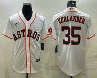 Men's Houston Astros #35 Justin Verlander White With Patch Stitched MLB Cool Base Nike Jersey