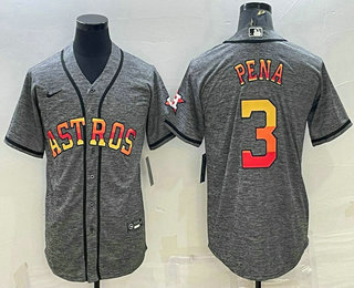 Men's Houston Astros #3 Jeremy Pena Grey Gridiron With Patch Cool Base Stitched Baseball Jersey