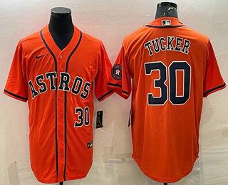 Men's Houston Astros #30 Kyle Tucker Number Orange With Patch Stitched MLB Cool Base Nike Jersey