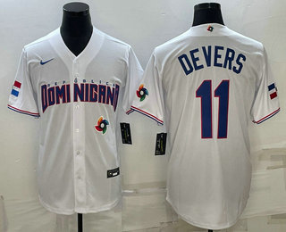 Men's Dominican Republic Baseball #11 Rafael Devers 2023 White World Baseball Classic Stitched Jersey