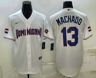 Men's Dominican Republic Baseball #13 Manny Machado 2023 White World Baseball Classic Stitched Jerseys