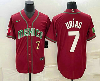 Mens Mexico Baseball #7 Julio Urias Number 2023 Red Blue World Baseball Classic Stitched Jersey