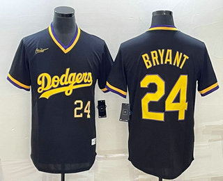 Mens Los Angeles Dodgers #24 Kobe Bryant Number Black Stitched Pullover Throwback Nike Jersey