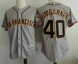 Men's San Francisco Giants #40 Madison Bumgarner Gray Road Stitched MLB 2016 Majestic Flex Base Jersey