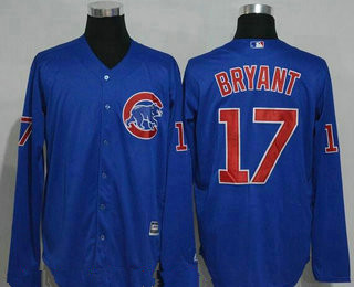 Men's Chicago Cubs #17 Kris Bryant Royal Blue Long Sleeve Stitched MLB Majestic Cool Base Jersey