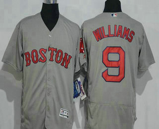 Men's Boston Red Sox #9 Ted Williams Retired Gray Road Stitched MLB 2016 Majestic Flex Base Jersey