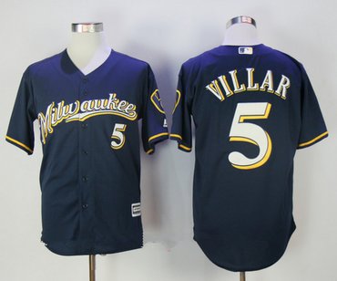 Men's Milwaukee Brewers #5 Jonathan Villar Navy Blue with Milwaukee Stitched MLB Majestic Cool Base Jersey