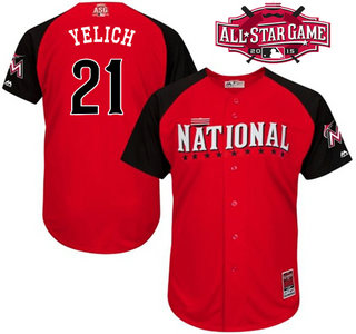 National League Miami Marlins #21 Christian Yelich Red 2015 All-Star BP Jersey