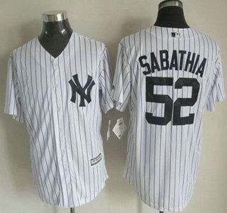 New York Yankees #52 CC Sabathia 2015 White With Navy Pinstripe Jersey