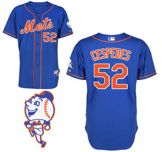 Men's New York Mets #52 Yoenis Cespedes Alternate Blue with Orange MLB Cool Base Jersey With 2015 Mr. Met Patch