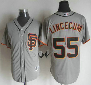 Men's San Francisco Giants #55 Tim Lincecum Alternate Gray SF 2015 MLB Cool Base Jersey