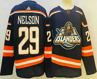 Men's New York Islanders #29 Brock Nelson Blue 2022 Reverse Retro Stitched Jersey