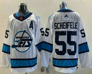 Men's Winnipeg Jets #55 Mark Scheifele White 2022 Reverse Retro Stitched Jersey