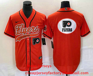 Men's Philadelphia Flyers Orange Team Big Logo Cool Base Stitched Baseball Jersey