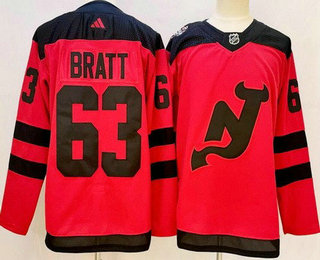 Men's New Jersey Devils #63 Jesper Bratt Red 2024 Stadium Series Authentic Jersey