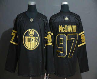 Men's Edmonton Oilers #97 Connor McDavid Black Golden Adidas Stitched NHL Jersey