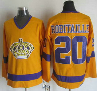 Men's Los Angeles Kings #20 Luc Robitaille 1970-71 White CCM Vintage Throwback Jersey