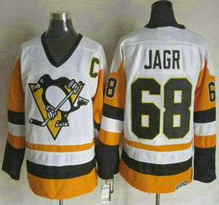 Men's Pittsburgh Penguins #68 Jaromir Jagr 1988-89 White CCM Vintage Throwback Jersey