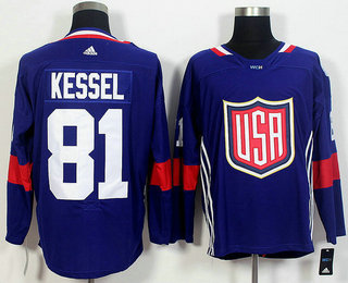 Men's Team USA #81 Phil Kessel Navy Blue 2016 World Cup of Hockey Game Jersey