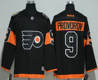 Men's Philadelphia Flyers #9 Ivan Provorov Black 2017 Stadium Series Stitched NHL Reebok Hockey Jersey