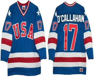 Men's 1980 Olympics USA #17 Jack O'Callahan Royal Blue Throwback Stitched Vintage Ice Hockey Jersey