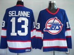 Winnipeg Jets #13 Teemu Selanne Navy Blue Throwback CCM Jersey