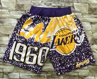 Men's Los Angeles Lakers Purple Big Face Mitchell Ness Hardwood Classics Soul Swingman Throwback Shorts