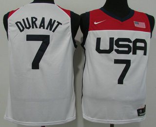 Men's USA Basketball #7 Kevin Durant 2021 White Tokyo Olympics Stitched Home Jersey