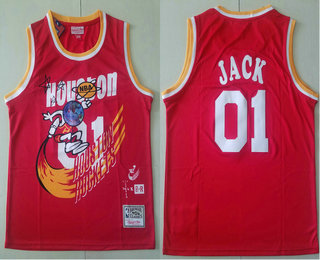 Travis Scott X Br X Mn Houston Rockets #01 Jack Red Basketball Swingman Stitched Throwback Jersey