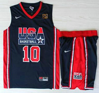 USA Basketball 1992 Olympic Dream Team #10 Clyde Drexler Blue Jerseys & Shorts