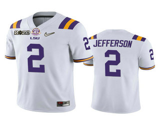 Men's LSU Tigers #2 Justin Jefferson White 2020 National Championship Game Jersey